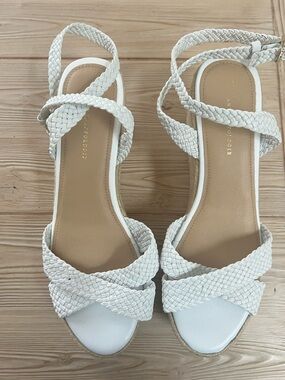 Anthropologie Woven Strap Espadrille Platform Wedge Sandals White Size 8